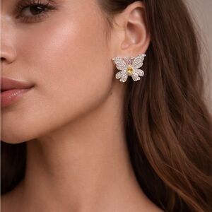 Royale Elegant Butterfly Crystal Silver Diamond Earrings